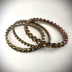 Graziano Bangle Bracelets Copper & Bronze Tone 8" Rhinestone Chain Link